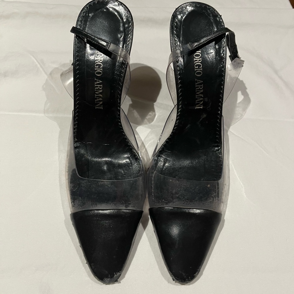 Giorgio Armani Women's Black and Clear Slingback Heels
